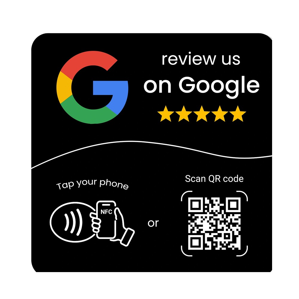 TapBoost square NFC Google review plaque with QR code